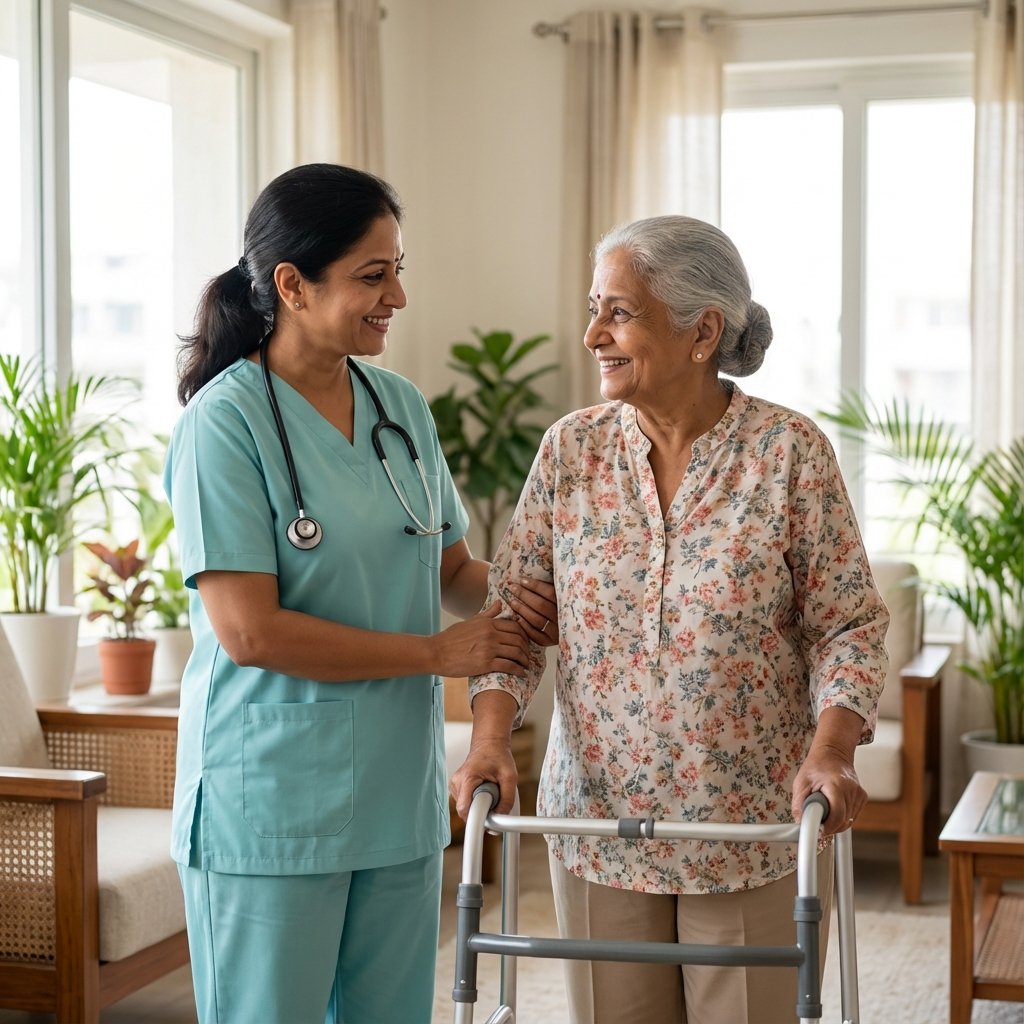 Caregiver helping senior